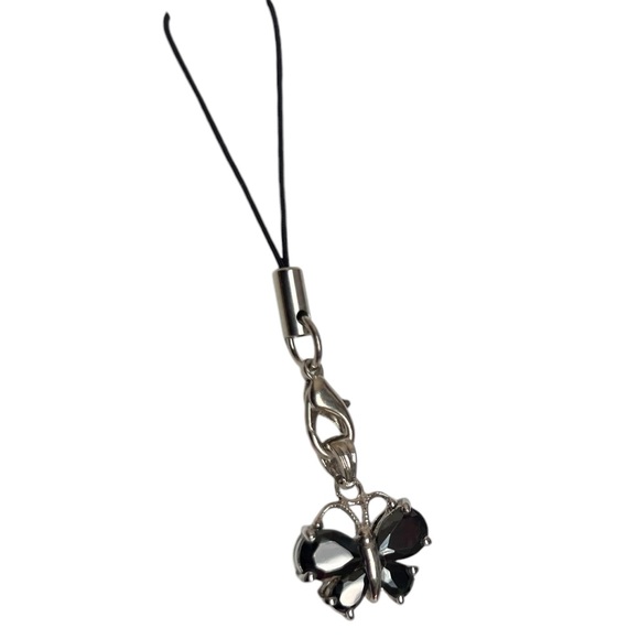 New Black Cubic Zirconia Butterfly Charm on Mini Lanyard - Picture 2 of 6